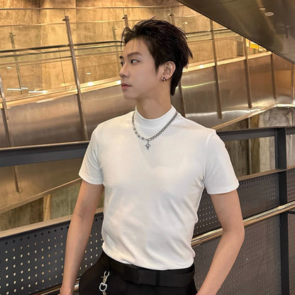 High-Neck Slim Short Sleeve T-Shirt WN25213