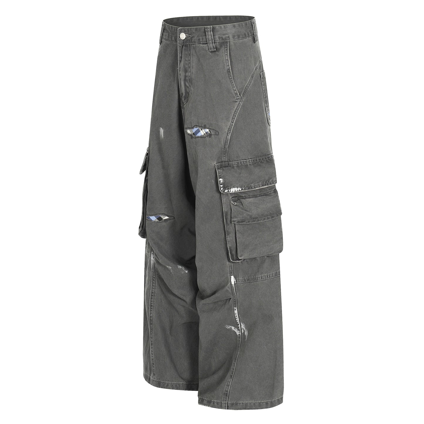 Damage Dirty Wide Leg Curved Cargo Pants WN25866