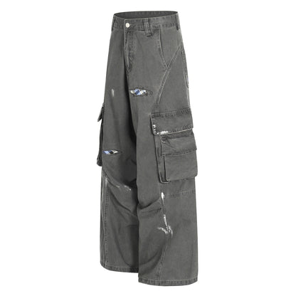 Damage Dirty Wide Leg Curved Cargo Pants WN25866