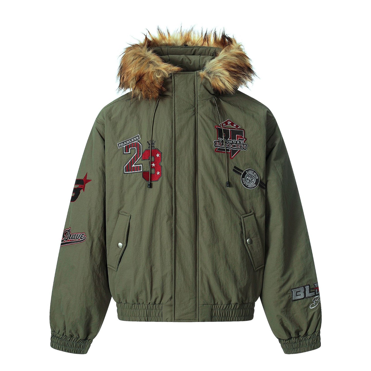 Fake Fur Hooded Embroidery Puffer Jacket WN21862