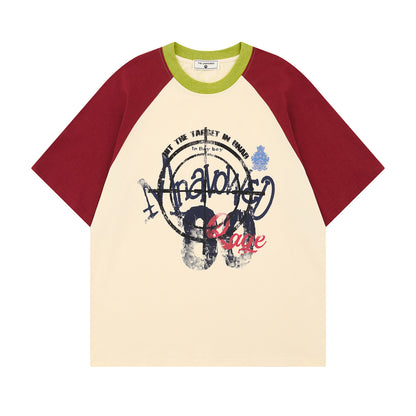 Contrast Raglan Sleeve Cotton Oversize Short Sleeve T-Shirt WN26834