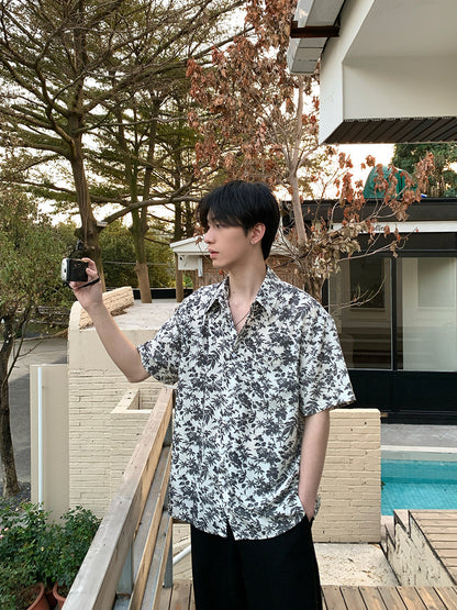 Floral-Print Oversize Short Sleeve Shirt WN24857