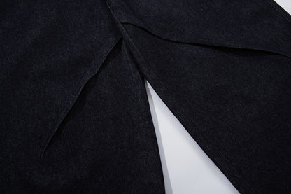 Washed Raw Denim Metal Buckle Jacket & Wide Leg Denim Jeans Setup WN23048