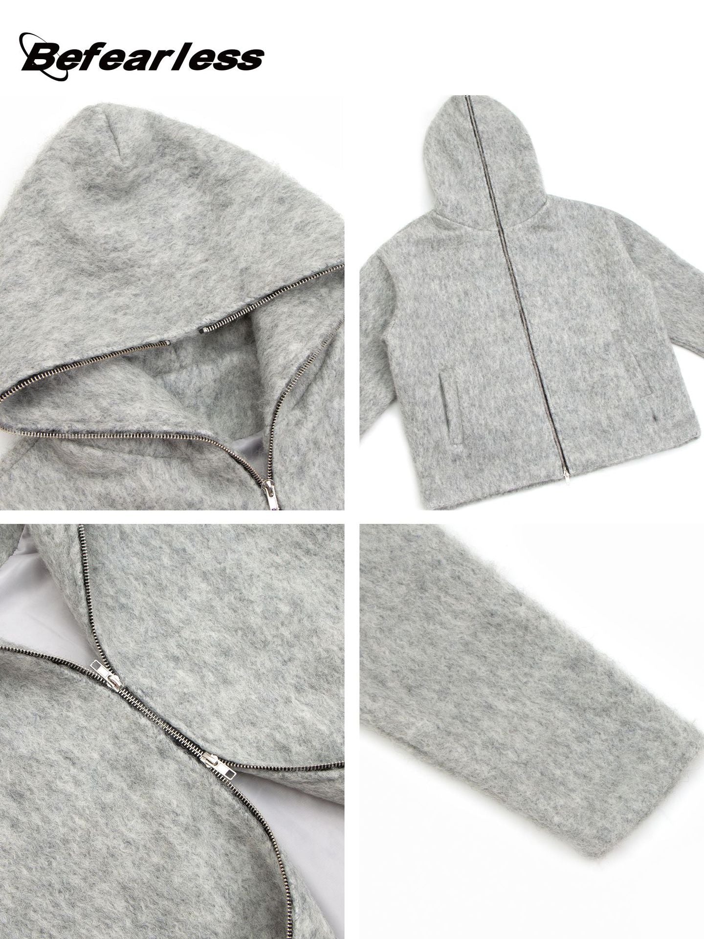Wool Blend Full-Zip Boxy Hooded Jacket WN26382