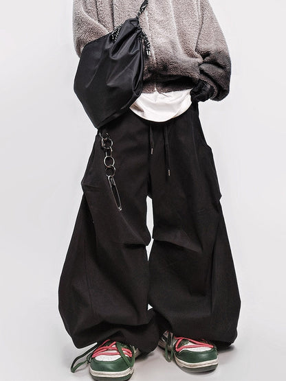 Pleats Curved Seam Wide Leg Pants WN24018