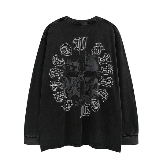 Dark Gothic Print Oversize Long Sleeve T-Shirt WN5467