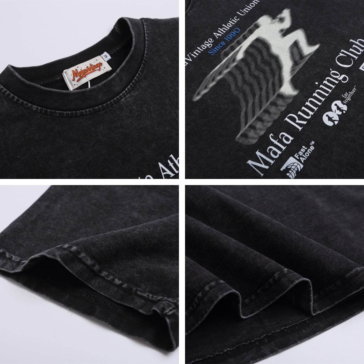 Washed Overlapping Figure Letter Print Short Sleeve T-Shirt WN26915