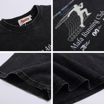 Washed Overlapping Figure Letter Print Short Sleeve T-Shirt WN26915