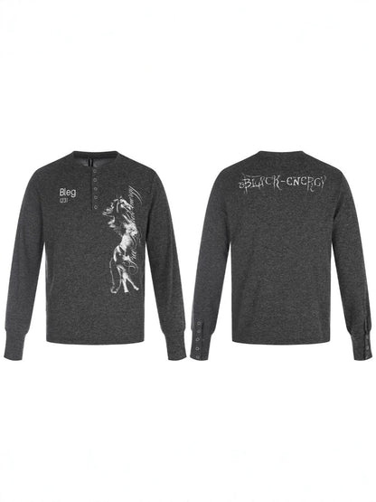 Henley Neck Letter Graphic Long Sleeve T-Shirt WN27965