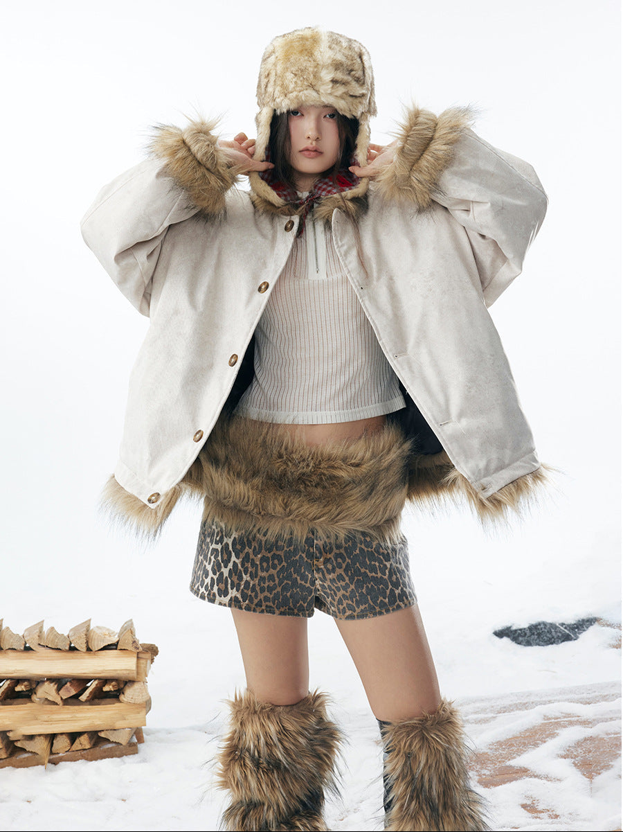 Front Button Fake Fur Collar Puffer Jacket WN21905