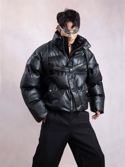 Metal Buckle Short PU Puffer Jacket WN9300