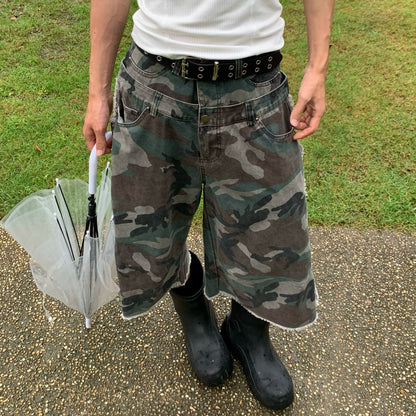 Double Waistband Camouflage Wash Half Pants WN19747