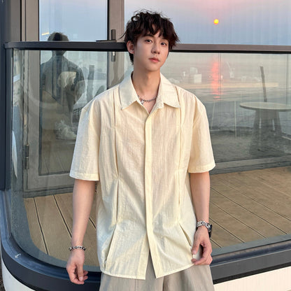 Pleats Wrinkle Short Sleeve Shirt WN25171