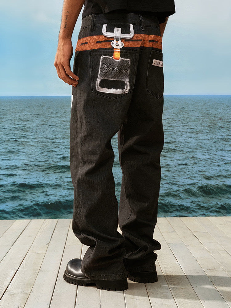 Belt-Print Utility Graphic Straight Pants WN23249