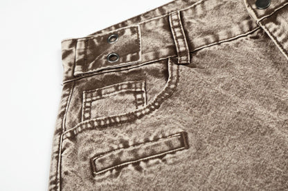 Washed Damage Wide Leg Curved Denim Jeans WN25860