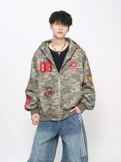 Camouflage Embroidery Zipper Hoodie WN21031