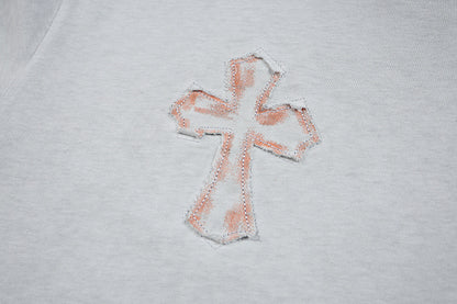 Washed Cross Applique Short Sleeve T-Shirt WN25439