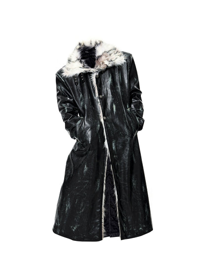 Paint Damage Stand Neck Fake Fur Coat WN22640