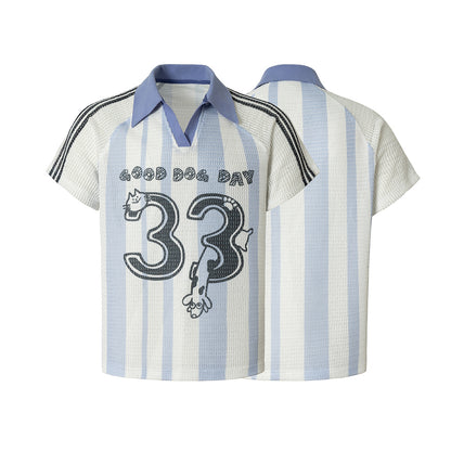 Stripe Number Print Short Sleeve Shirt WN25416