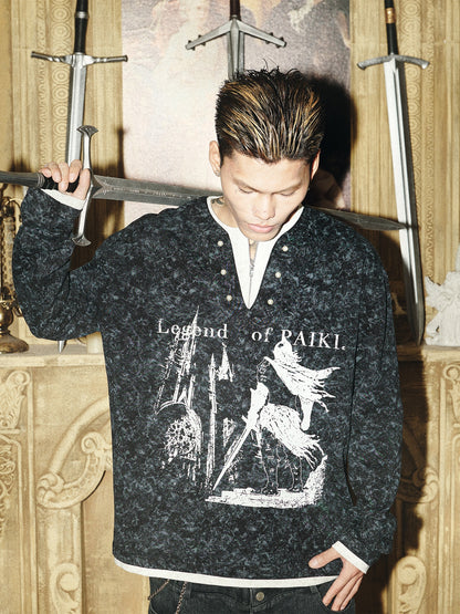 Knight Castle Pearl Button Fake Layered Long Sleeve T-Shirt WN15845