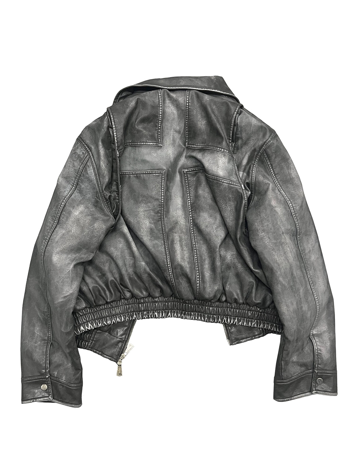 Cross Spray Design Washed PU Leather Jacket WN18929