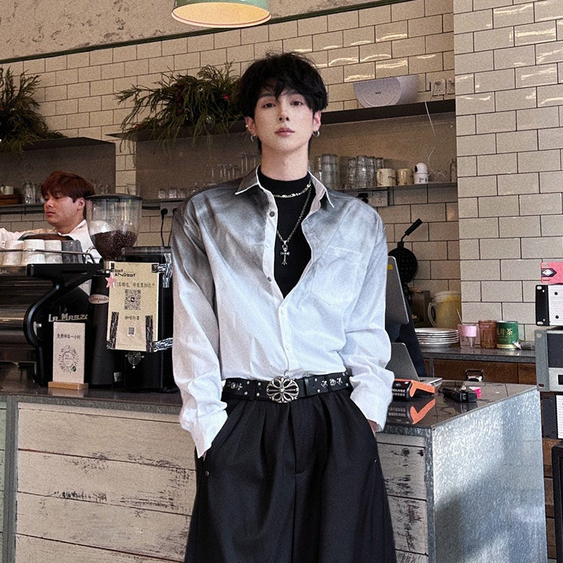 Contrast Panel Oversize Long Sleeve Shirt WN25095
