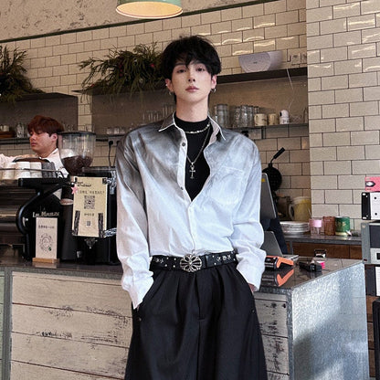 Contrast Panel Oversize Long Sleeve Shirt WN25095