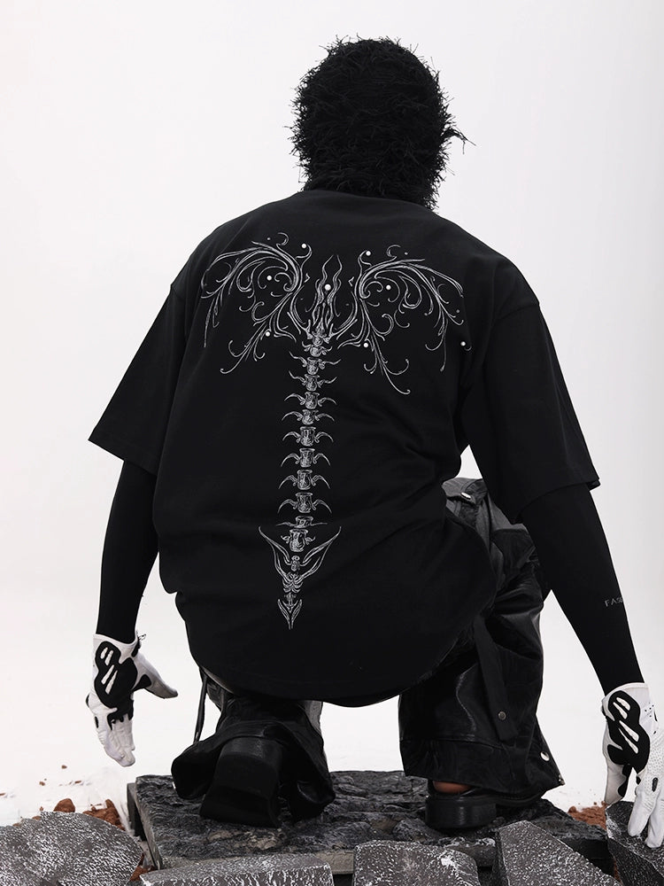 Dragon Spine Bone Design Print Short Sleeve T-Shirt WN18650