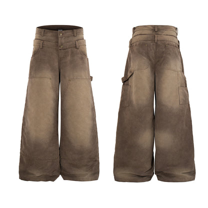 Washed Panel Wide Leg Cargo Pants WN23591