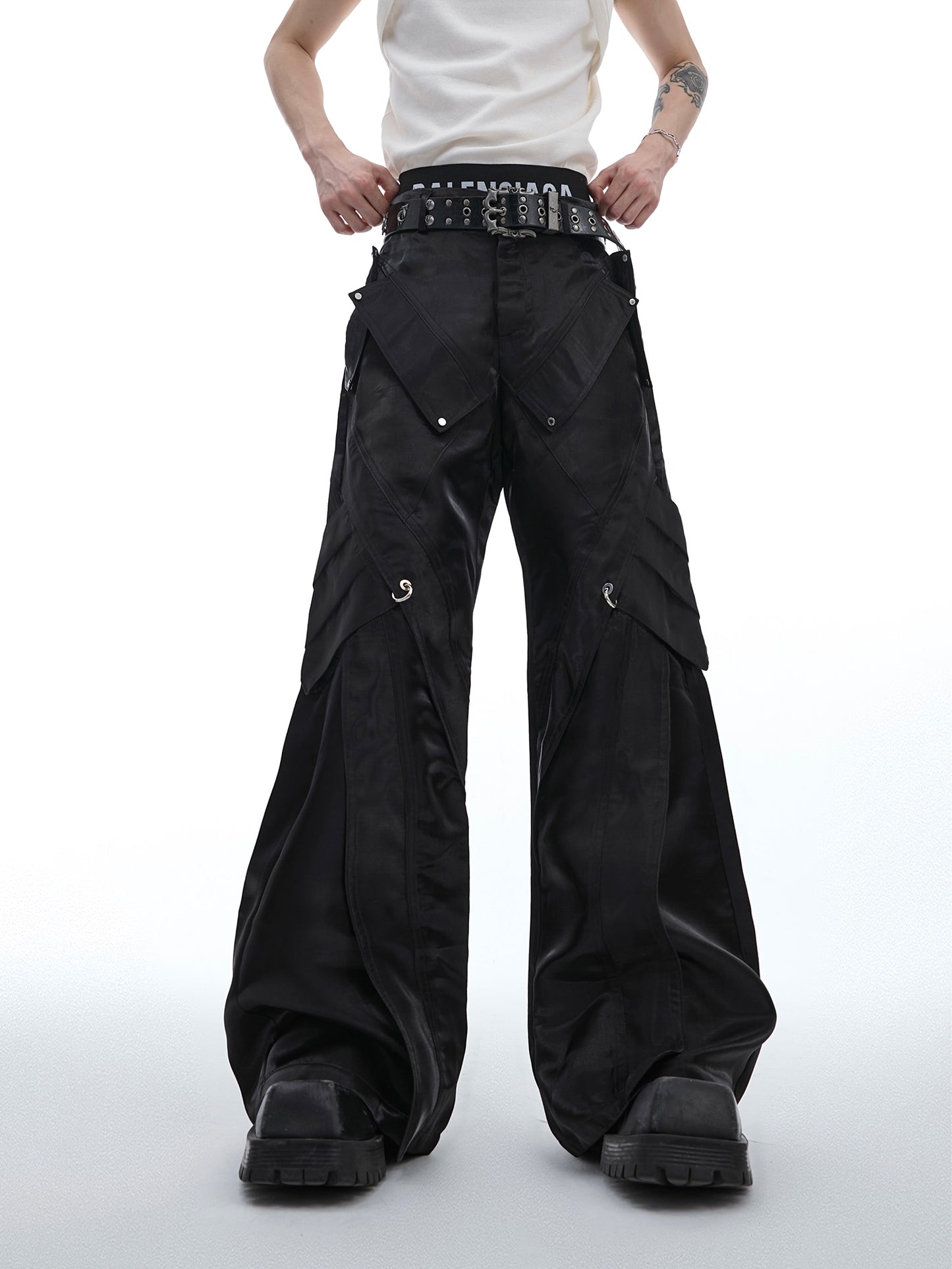 Metal Buckle Micro Flare PU Leather Pants WN7490