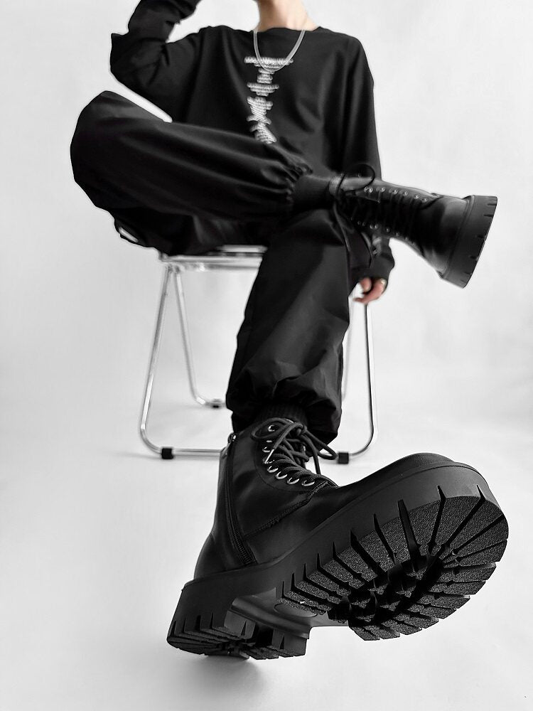 Chunky Platform 8-Eye Lace-Up Zipper Boots WN24533