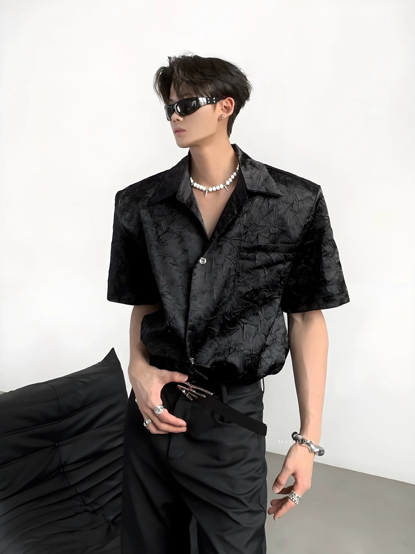 Jacquard Draping Long Sleeve Shirt WN20079