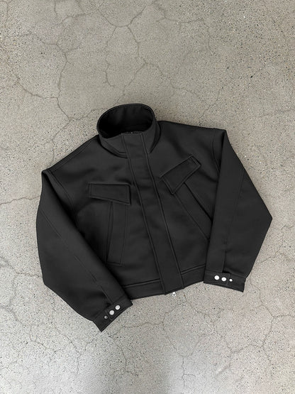 3D Cut Oversize Stand-Neck PU Leather Zipper Jacket WN17712