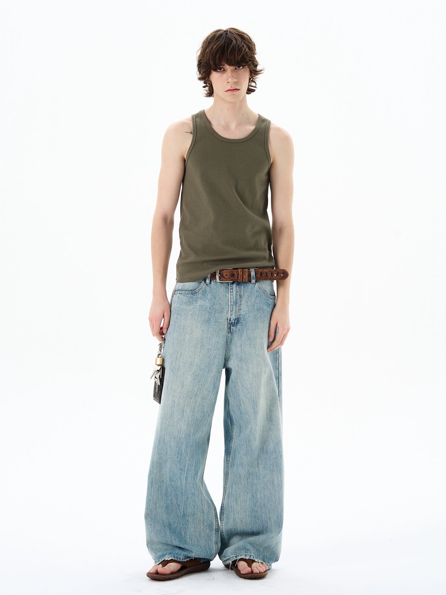 Raw Edge Wide Leg Denim Jeans WN19209