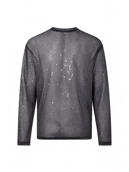 Sequin Mesh Sheer Oversize Long Sleeve T-Shirt WN27946