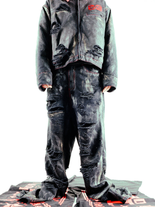 Damage Wash Wide Leg Denim Jeans WN17224