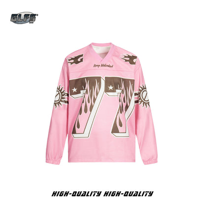 Flame Number 77 Breathable Mesh V-Neck Long Sleeve T-Shirt WN26550