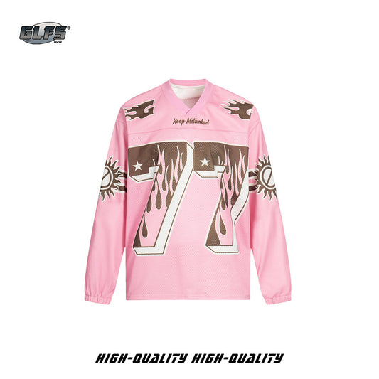 Flame Number 77 Breathable Mesh V-Neck Long Sleeve T-Shirt WN26550