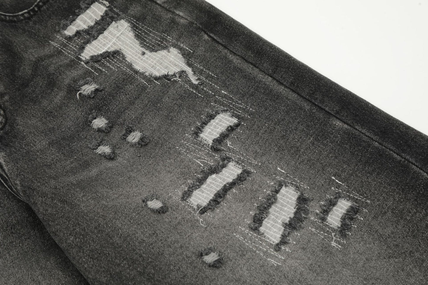 Washed Damage Straight-Leg Denim Jeans WN11395