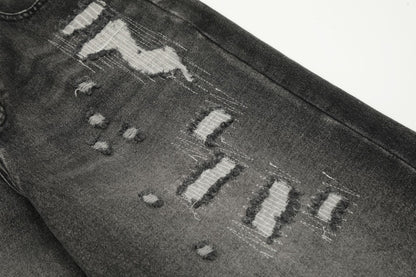 Washed Damage Straight-Leg Denim Jeans WN11395