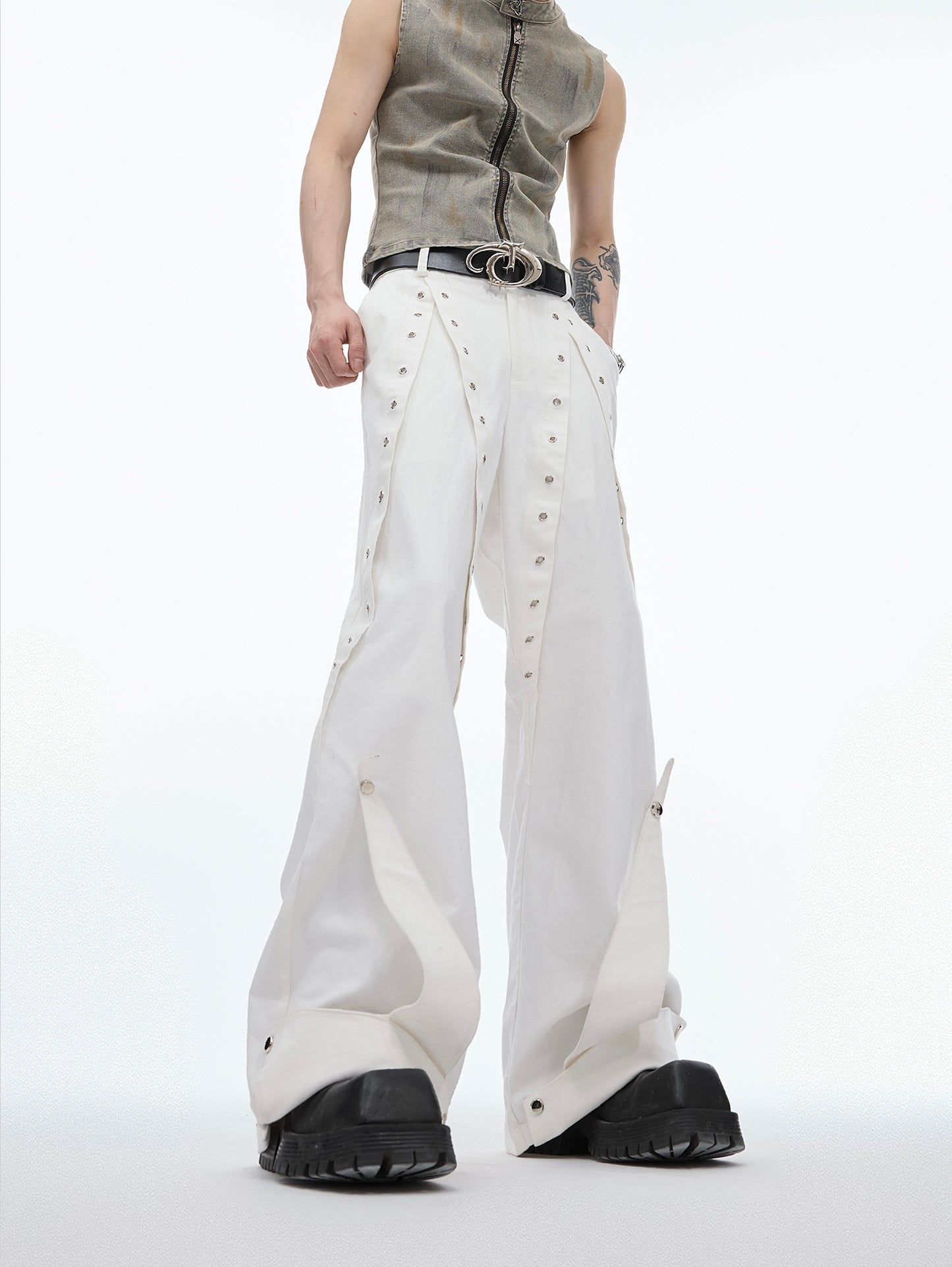 Metallic Embellishments Workwear Wide Leg Trousers WN6499