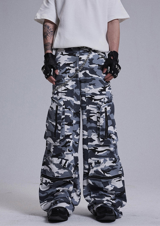 Wide-leg Multi Pocket Workwear Camouflage Pants WN4967