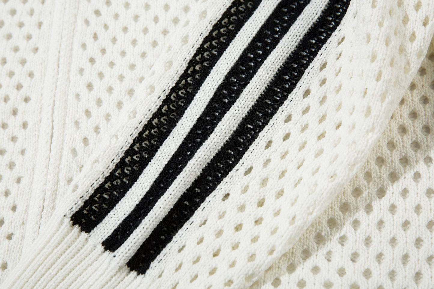 Striped Hollow-Out Zipper Knit Cardigan WN11272