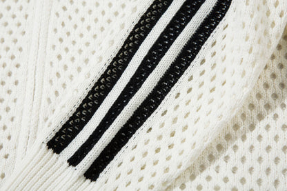 Striped Hollow-Out Zipper Knit Cardigan WN11272