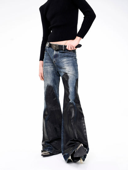 Wax Wash Damage Whisker Flare Denim Jeans WN21813