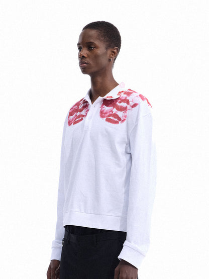 Lip Print Polo-Collar Long Sleeve Shirt WN27144