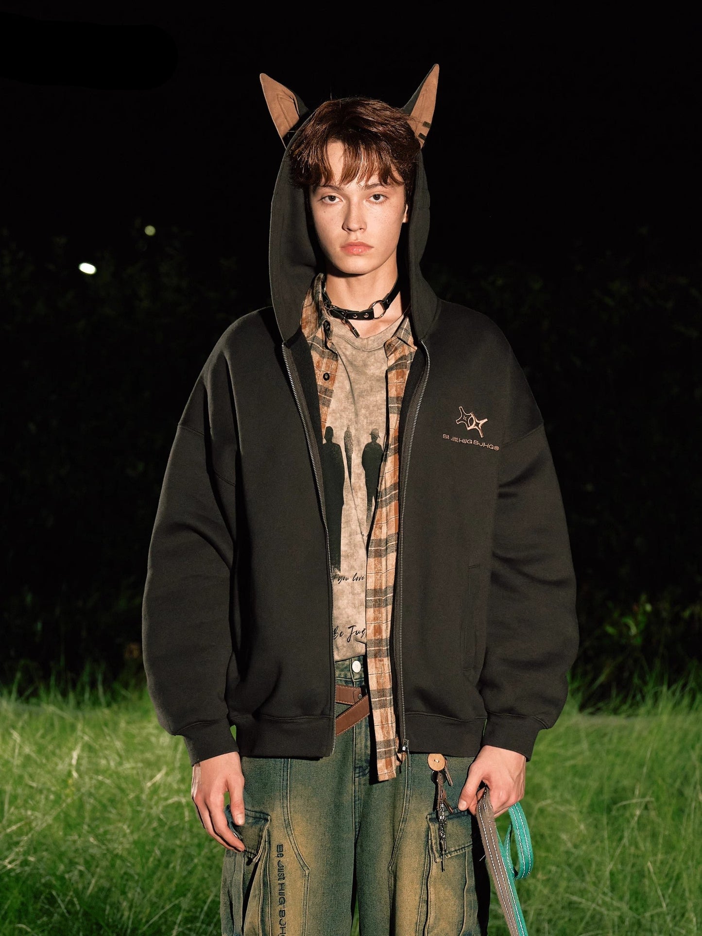 Oversize Heavyweight Animal Zipper Hoodie WN9799