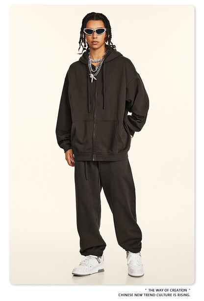 Oversize Heavyweight Pullover Hoodie & Zipper Hoodie & Sweatshirt & Pants Setup WN9930-K