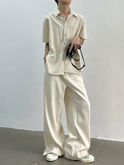 Oversize Short Sleeve Shirt & Center Press Wide-Leg Straight Trousers Setup WN7412