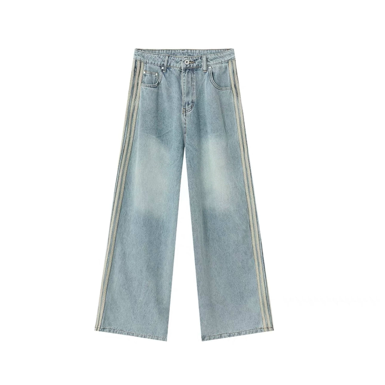 Stripe Washed Denim Short Sleeve Shirt & Wide Leg Denim Jeans Setup WN19815